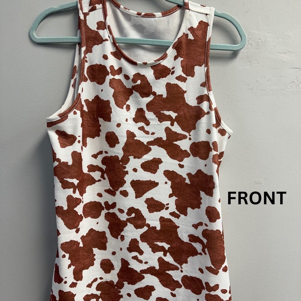 COW PRINT CREW NECK TANK TOP